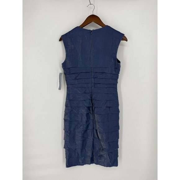 London Times Womens Size 6 Shimmer Blue Layered Rhinestone Neck Cocktail Dress - Picture 3 of 10